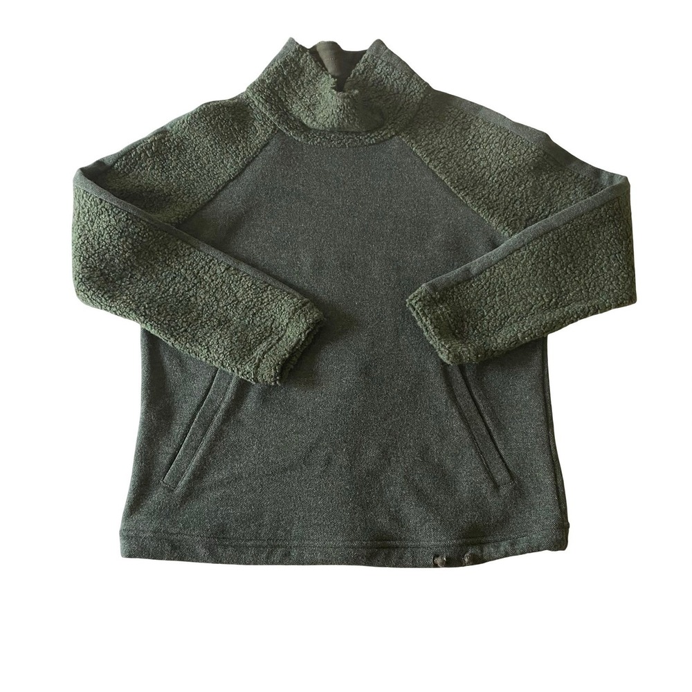 Prana Green Wool Blend Sherpa Trim Mock Neck Sweatshirt Women's Size S